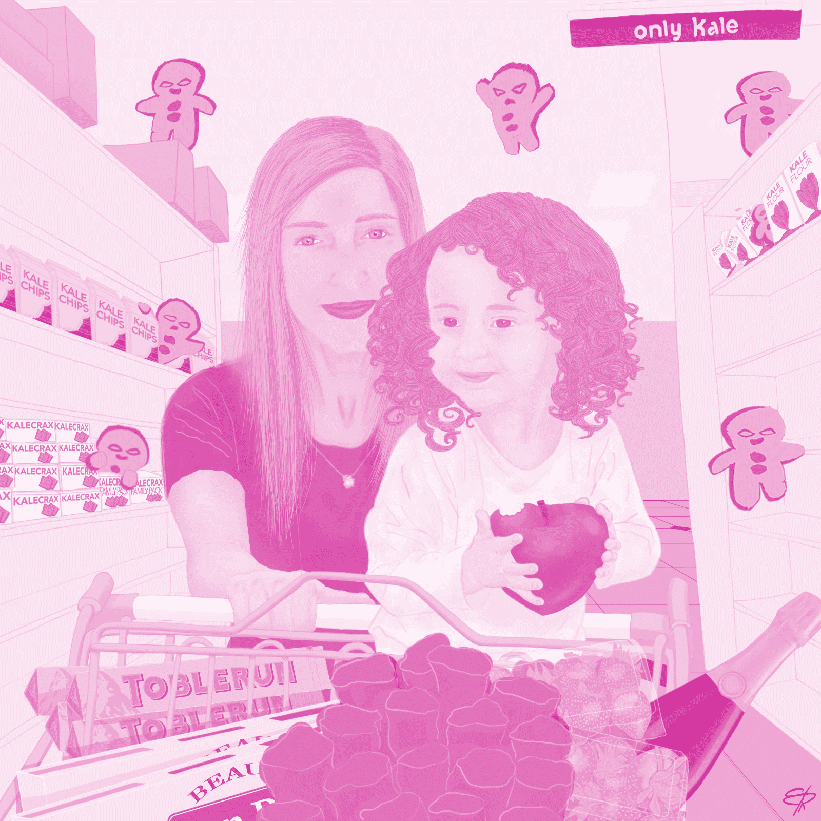 Monochrome Portrait of a friend and her daugther in a fictional Kale Invasion.