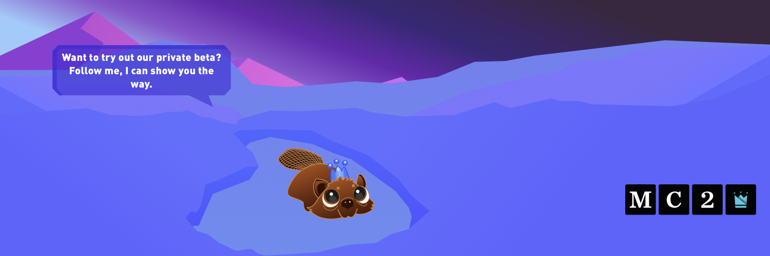 Private Beta Invite in vector art for MC2. Snowy night sky with Beaver.